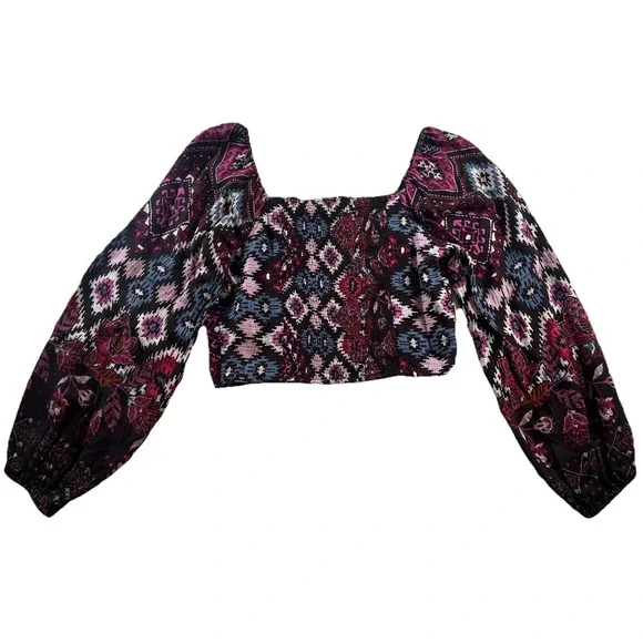 NWT Skies Are Blue Cropped Blouse Balloon Long Sleeve Floral Women's‎ Size Small - Picture 2 of 10